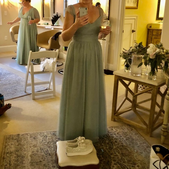 David’s Bridal Dusty Sage Soft Net Gown - Picture 9 of 10
